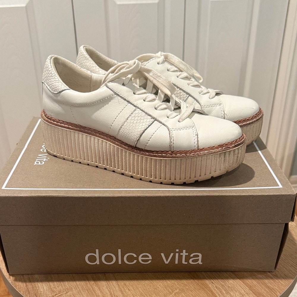Dolce Vita Tiger Platform Sneakers Cream Leather Size 7